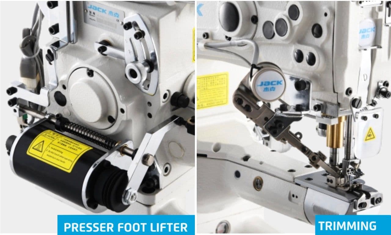 Thread trimmer and automatic presser foot lifter